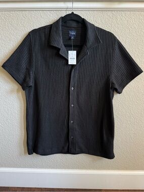 NWT J. Crew Factory Short-Sleeve Textured Camp Shirt Size Small Black